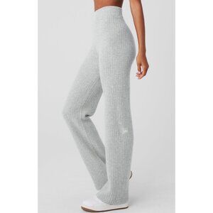 Alo Cashmere High-Waist Plush Waffle Pants Athletic Heather Grey Hi-Rise Sweater